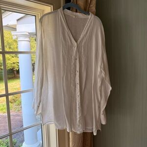 Eileen Fisher White Button-Down Linen Shirt